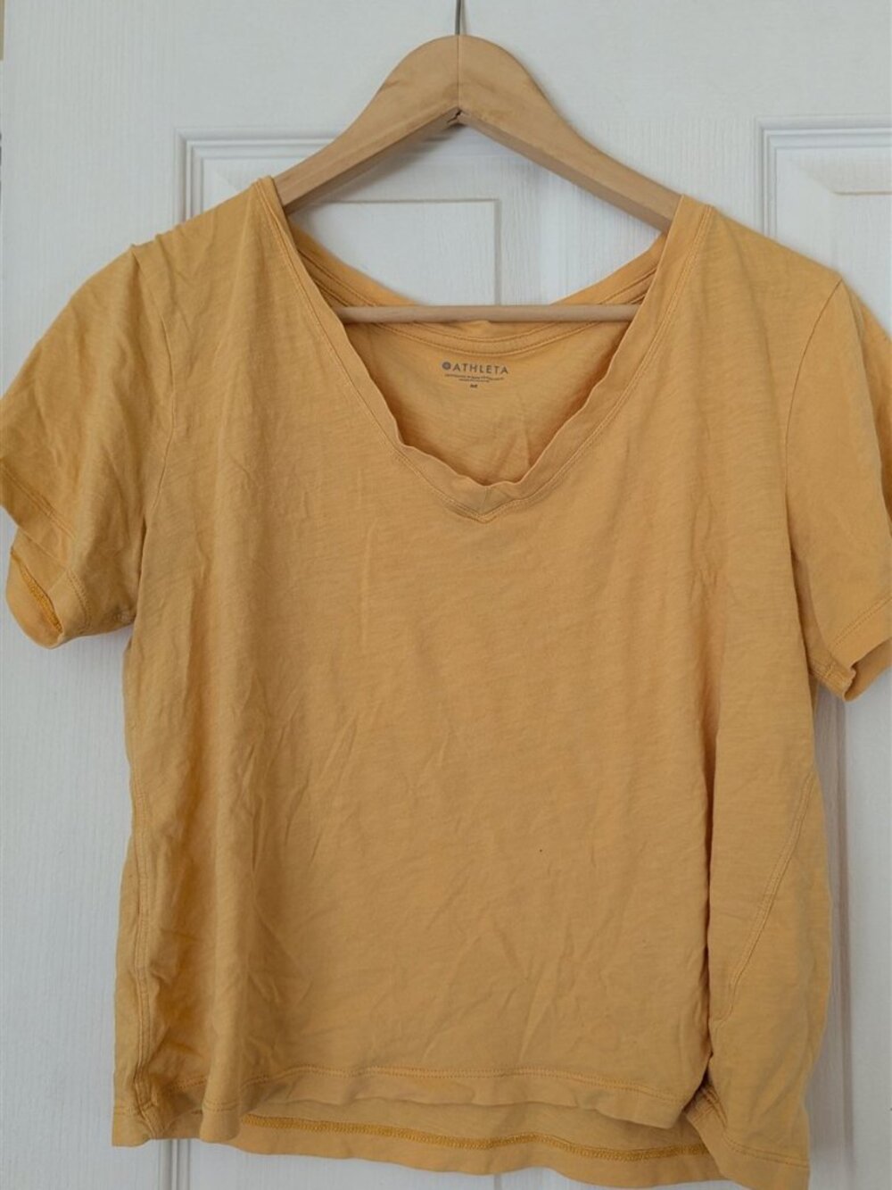 Athleta Marigold Yellow V-Neck Slub Cotton Tee Relaxed Boxy Size M